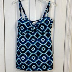 Surf Gear‎ Tankini Top Swimsuit Blue Diamond Print Swimwear Beach Cover Up L